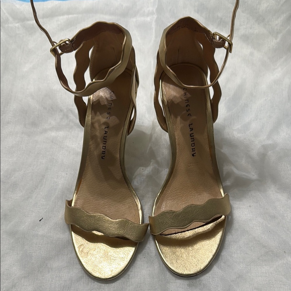 Chinese Laundry Gold Stiletto Heels with Ankle Strap